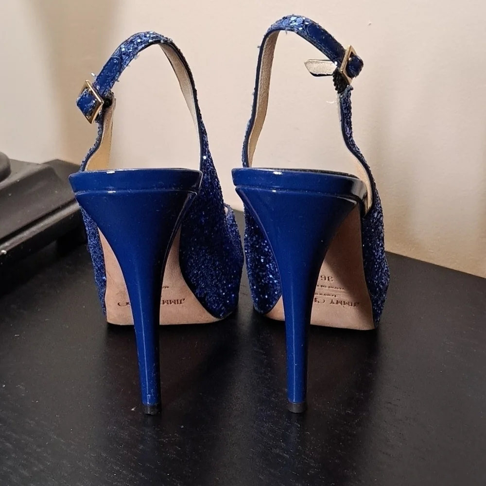 Jimmy Choo Open Toe Glitter Shoes 12cm lift Size 36.5 - Picture 3 of 12